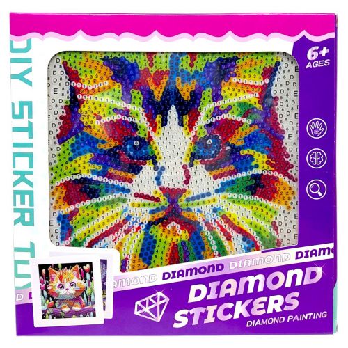 Алмазна мозаїка "Кіт" (стрази, інструменти, рамка) в коробці 17,5х17,5 см