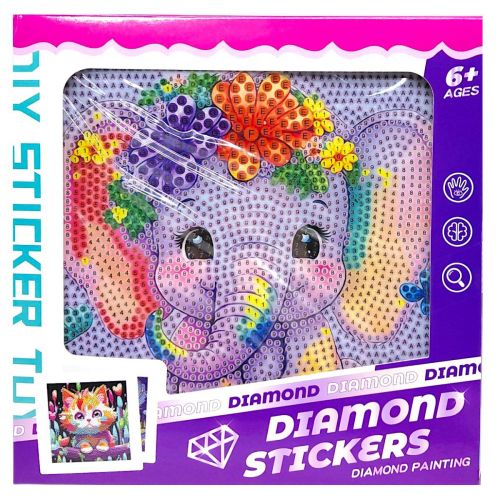 Алмазна мозаїка "Слоник" (стрази, інструменти, рамка) в коробці 17,5х17,5 см