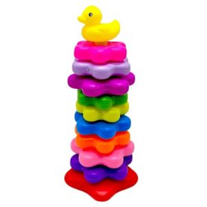 Пірамідка, висота 32 см, фігурка тваринки, 10 кілець різного діаметру, в сітці