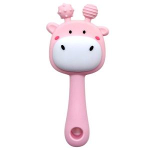 Силіконовий прорізувач-брязкальце Жираф (РОЖЕВИЙ)