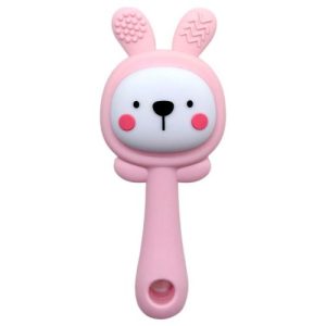 Силіконовий прорізувач-брязкальце Зайка (РОЖЕВИЙ)