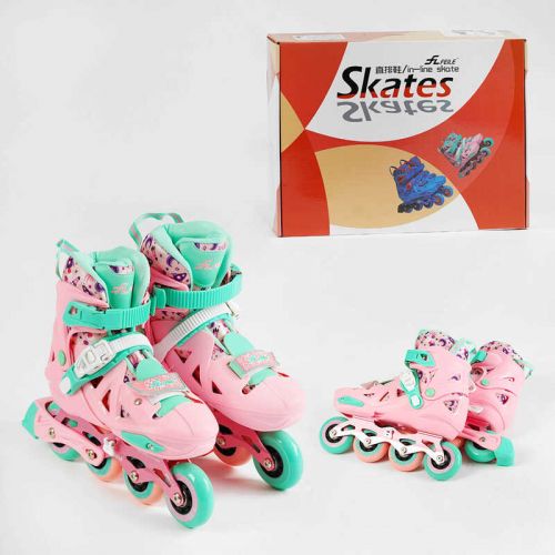 Ролики розмір 34-37 (6) колір РОЖЕВИЙ, колеса PU, ПЕРЕДНЄ КОЛЕСО СВІТЛО, d колес – 6.5 см, в коробці