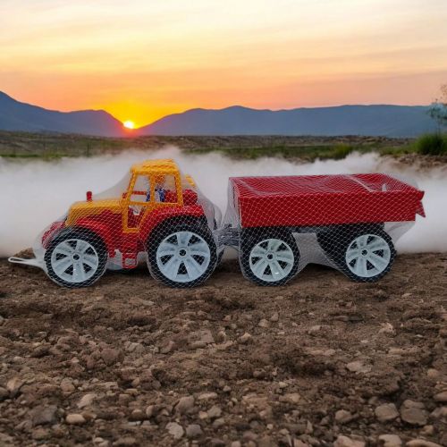 Трактор з причепом, червоно-жовтий