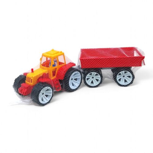 Трактор з причепом, червоно-жовтий