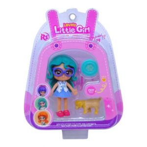 Лялька "Little Girl", 9 см, з тваринкою (бірюзова)