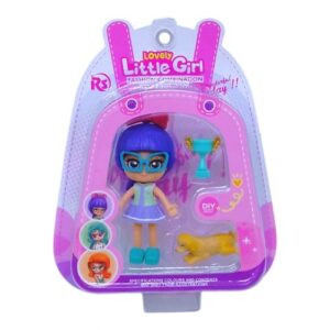 Лялька "Little Girl", 9 см, з тваринкою (фіолетова)