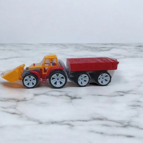 Трактор з причепом та ковшем, 70 см (червоно-жовтий)