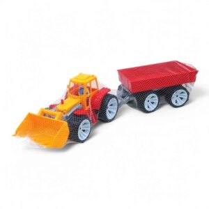 Трактор з причепом та ковшем, 70 см (червоно-жовтий)