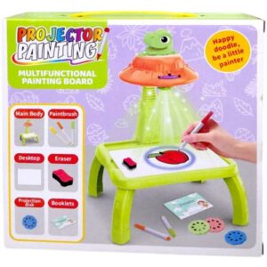 Столик з проєктором на батарейках, “Динозавр”, підсвітка, диски, фломастери, в коробці