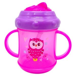 Поїлка-непроливайка з ручками та силіконовою трубочкою 200 мл.(РОЖЕВА)