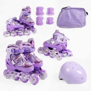 Ролики з захистом розмір 35-38 (6) колір РОЖЕВИЙ, колеса PU, ПЕРЕДНЄ КОЛЕСО СВІТЛО, устілка 21-24 см, d колес – 6.5 см, в сумці