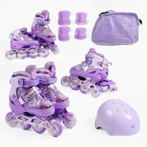 Ролики з захистом розмір 31-34 (6) колір ФІОЛЕТОВИЙ, колеса PU, ПЕРЕДНЄ КОЛЕСО СВІТЛО, устілка 17-20 см, d коліс – 6 см, в сумці