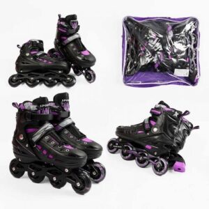 Ролики /розмір 39-43/ колір – Фіолетовий (6) колеса PU, ПЕРЕДНЄ КОЛЕСО СВІТЛО, d – 6.5 см, в сумці