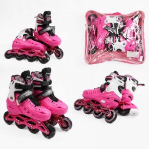 Ролики /розмір 39-43/ колір – Рожевий (6) колеса PU, ПЕРЕДНЄ КОЛЕСО СВІТЛО, d – 6.5 см, в сумці