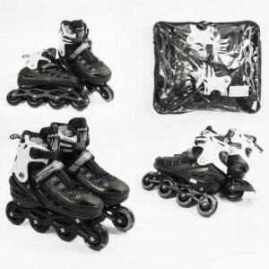 Ролики /розмір 39-43/ колір – Чорний (6) колеса PU, ПЕРЕДНЄ КОЛЕСО СВІТЛО, d – 6.5 см, в сумці