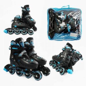 Ролики розмір 34-38 (6) колеса PU, d – 7 см, устілка 20-23 см, алюмінієва рама, переднє зі світлом, підшипник ABEC-7, в сумці