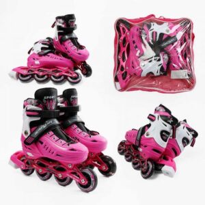 Ролики розмір 34-38 (6) колеса PU, d – 7 см, устілка 20-23 см, алюмінієва рама, переднє зі світлом, підшипник ABEC-7, в сумці