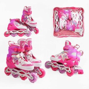 Ролики розмір 34-38 (6) колір Рожевий, колеса PU, d колес – 6 см, підсвічування коліс, в сумці