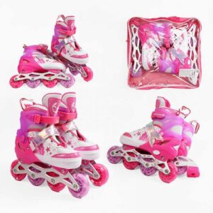 Ролики розмір 29-33 (6) колір РОЖЕВИЙ, устілка 18-20 см, колеса PU, d коліс – 6 см, підсвічування коліс, в сумці