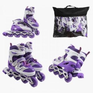 Ролики /розмір 29-33/ колір – ФІОЛЕТОВИЙ (6) колеса PU, ПЕРЕДНЄ КОЛЕСО СВІТЛО, d – 6.5 см, в сумці