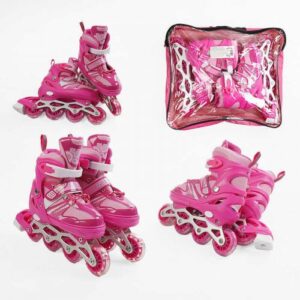 Ролики /розмір 34-38/ колір – РОЖЕВИЙ (6) колеса PVC, устілка 21-24 см, ПЕРЕДНЄ КОЛЕСО СВІТЛО, d – 6.5 см, в сумці