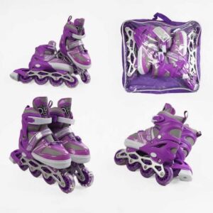 Ролики /розмір 34-38/ колір – ФІОЛЕТОВИЙ (6) колеса PVC, устілка 21-24 см, ПЕРЕДНЄ КОЛЕСО СВІТЛО, d – 6.5 см, в сумці