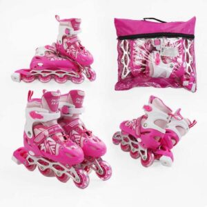 Ролики /розмір 29-33/ колір – РОЖЕВИЙ (6) колеса PVC, устілка 16-19 см, ПЕРЕДНЄ КОЛЕСО СВІТЛО, d – 6.5 см, в сумці