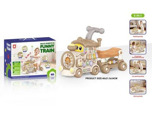 Ходунки-каталка 5в1, підсвічування, звуки, піаніно, 2 режими, ноти, назви кольорів, пальчикові ігри, мелодії, пісні, озвучування англійською мовою, сортер, пискавка, годинник, на батарейках, в коробці