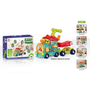 Ходунки-каталка 5в1, підсвічування, звуки, піаніно, 2 режими, ноти, назви кольорів, пальчикові ігри, мелодії, пісні, озвучування англійською мовою, сортер, пискавка, годинник, на батарейках, в коробці