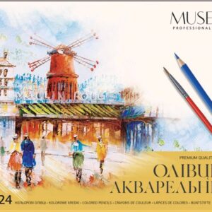 Олівці акварельні шестигранні 24 кольори з пензликом металева коробка