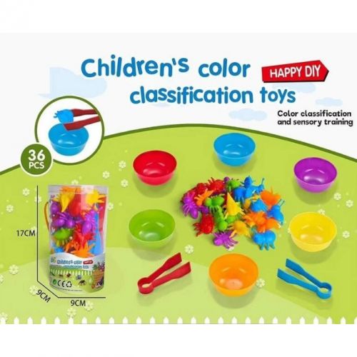 Логічна гра, сортер, 36 елементів, 6 тарілочок, 2 пари щипців