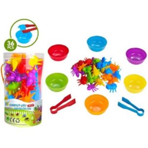 Логічна гра, сортер, 36 елементів, 6 тарілочок, 2 пари щипців