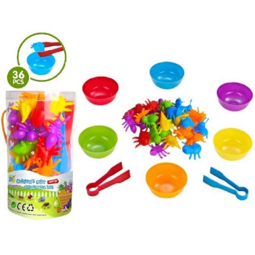 Логічна гра, сортер, 36 елементів, 6 тарілочок, 2 пари щипців