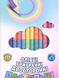 Олівці кольорові тригранні двосторонні пастельні кольори + чинка - 24 кольори (12 шт.)