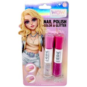 Лак для нігтів пастель+глітер, 2шт РОЖЕВИЙ