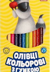 Олівці кольорові тригранні з гумкою + чинка - 12 кольорів