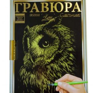 Гравюра "LUXE А4" з рамкою "Golden Metallic: Сова"